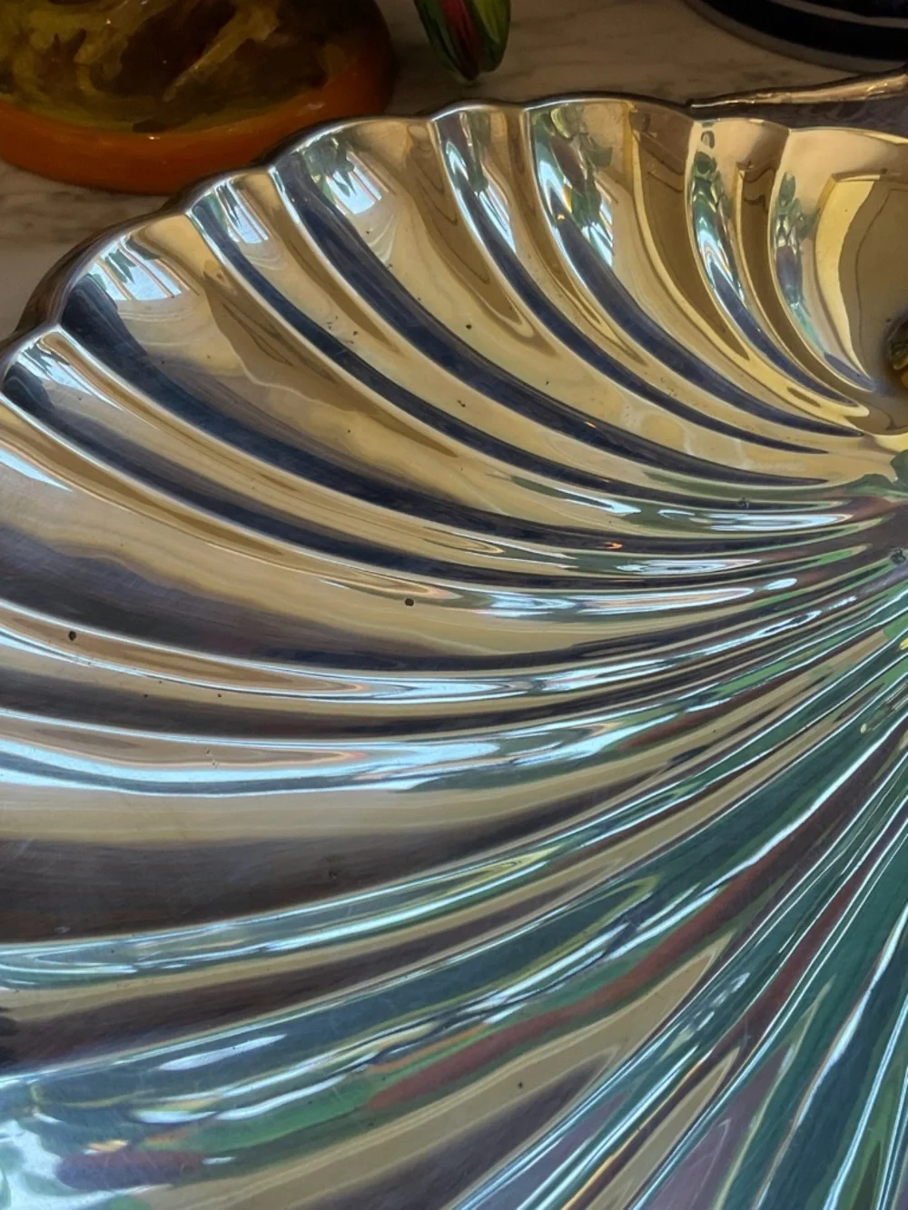 Reed and Barton Silverplate shell server, 16” wide x15” from top to bottom